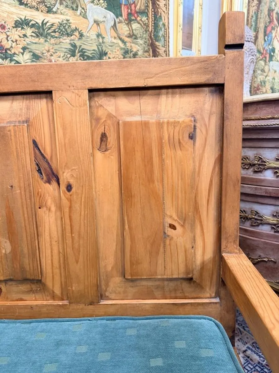 Vintage Mexican Pine High Back Bench with Storage - Image 4