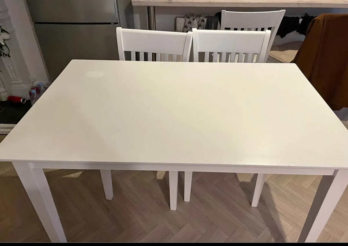 Matching White 4Ft Kitchen Table & 4 x Chairs - Image 1
