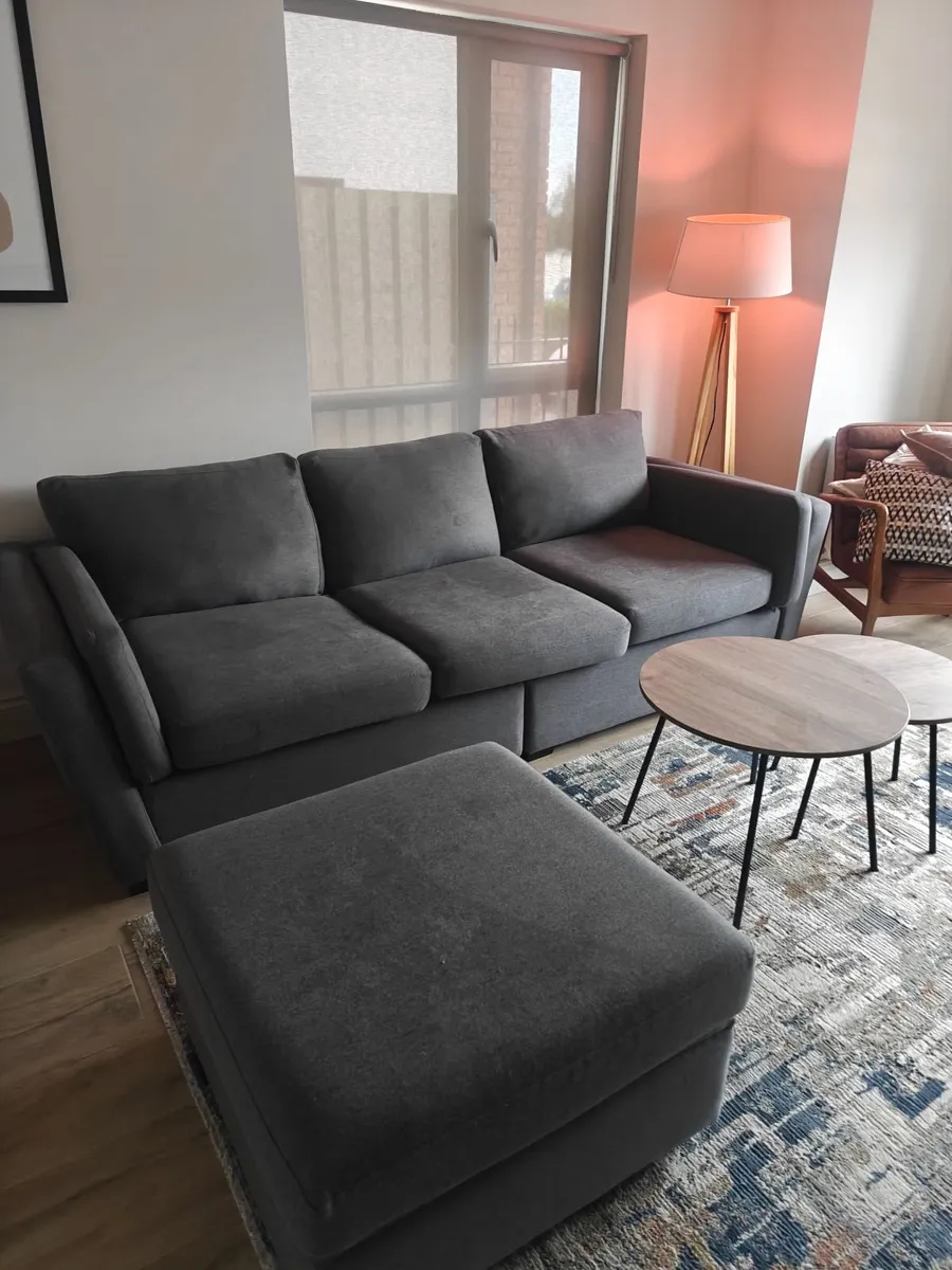 Grey 3-Seater Sofa with Footstool - Image 3