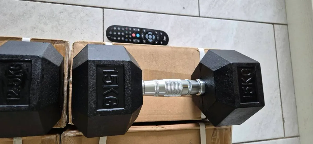 2xbrand new sets of dumbbells ,2x12.5kg, 2x15kg - Image 2