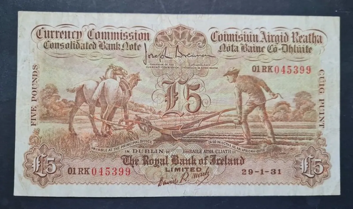 Ireland 1931 £5 Pound Royal Bank Limited Ploughman - Image 1