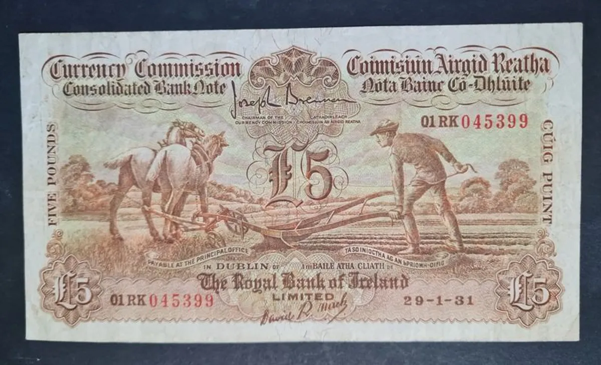 Ireland 1931 £5 Pound Royal Bank Limited Ploughman - Image 2