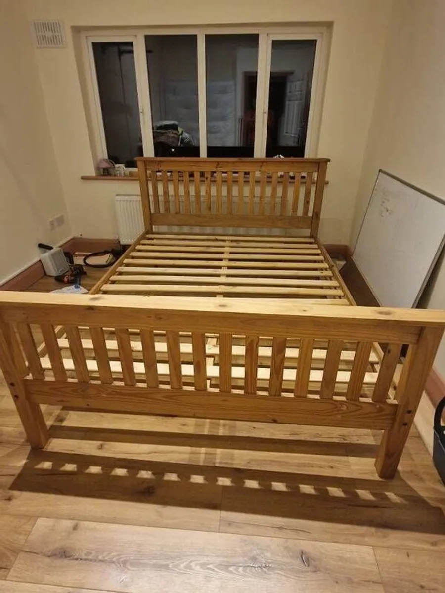 Wooden Double Bed + Mattress - Image 1