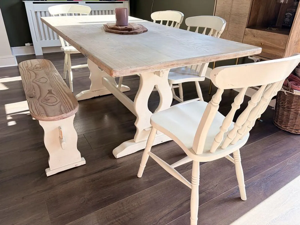Solid Oak Dining Table & Seating Set - Image 1