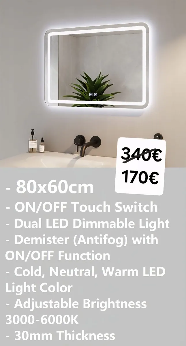 LED Bathroom Mirror Demister Antifog Touch Switch - Image 2