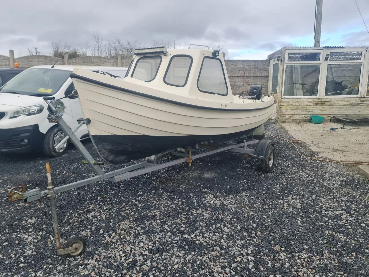 16ft orkney longliner cabin 15hp mercury trailer - Image 1