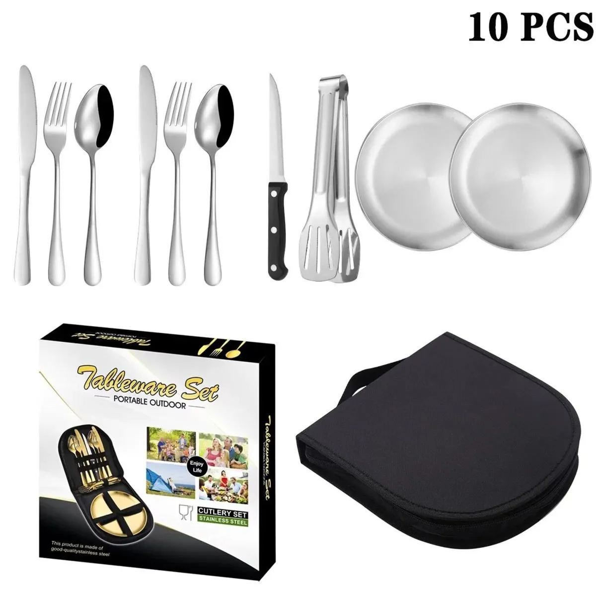 Camping Tableware Set for 2 People, 10 Pieces - Image 1