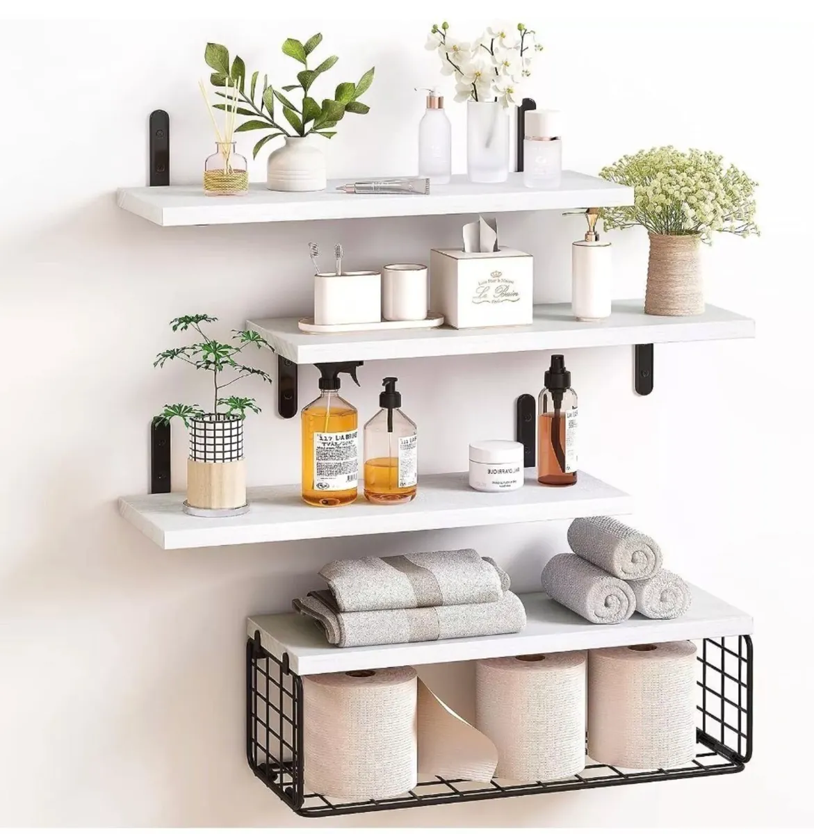 4+1 Tier Wooden Floating Shelves White NEW - Image 1