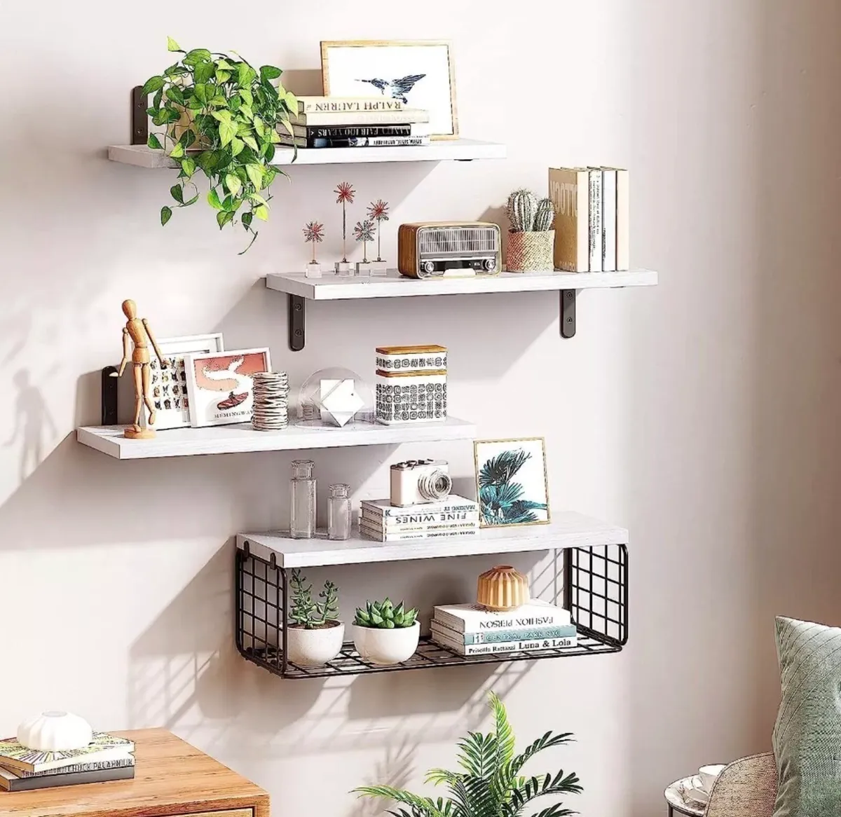 4+1 Tier Wooden Floating Shelves White NEW - Image 2