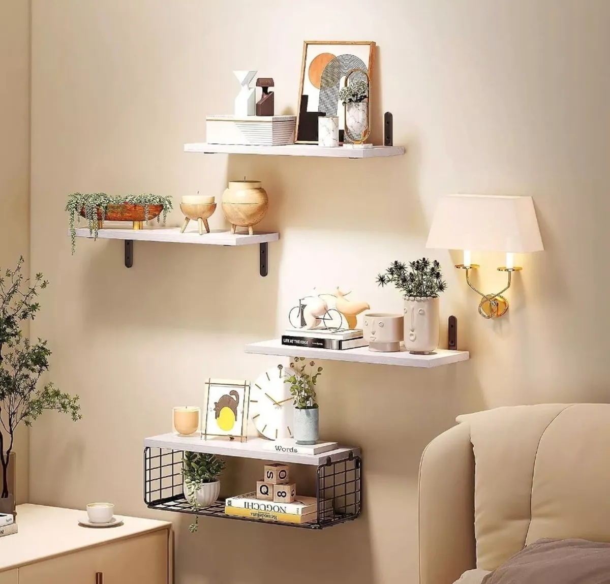 4+1 Tier Wooden Floating Shelves White NEW - Image 3