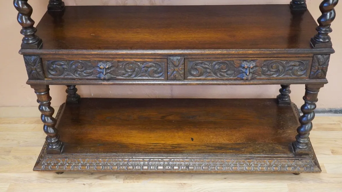 Victorian Oak Green Man Dumb Waiter - Image 3