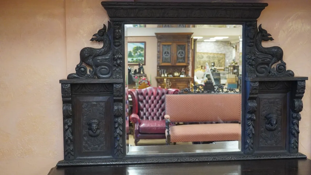 Lioncrest Carved Solid Oak Mirror-Back Sideboard - Image 2