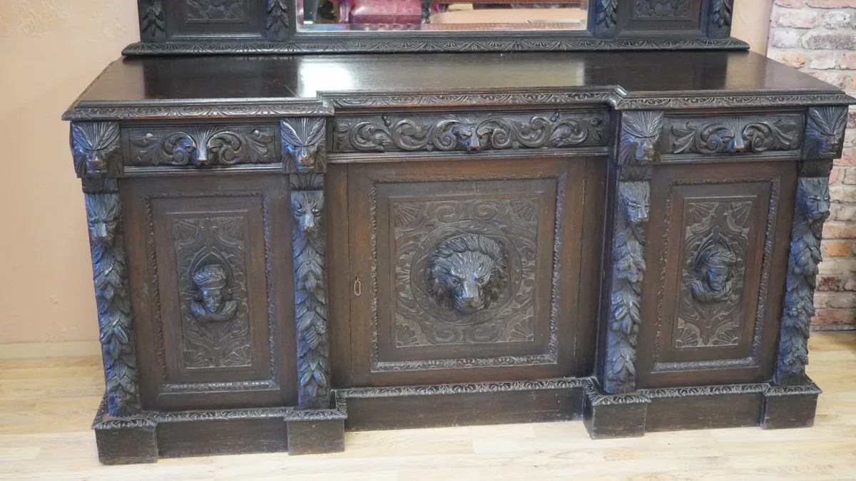 Lioncrest Carved Solid Oak Mirror-Back Sideboard - Image 3