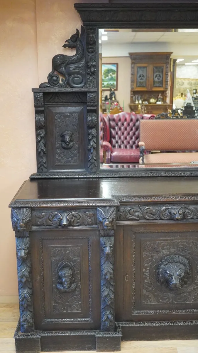 Lioncrest Carved Solid Oak Mirror-Back Sideboard - Image 4