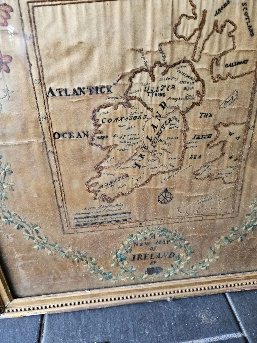 Vintage Antique Map of Ireland on Silk 1880's - Image 3
