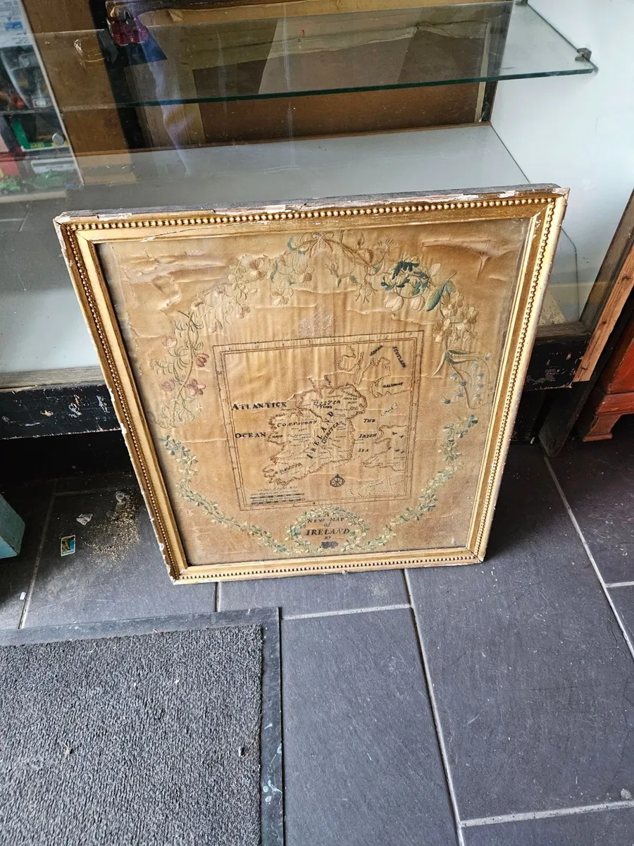 Vintage Antique Map of Ireland on Silk 1880's - Image 1