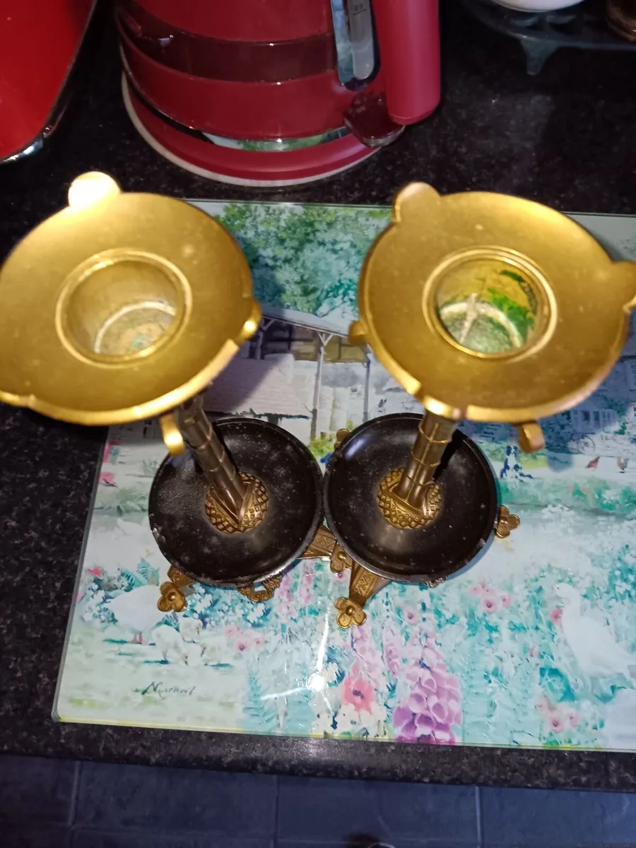 Antique brass candle holders - Image 2