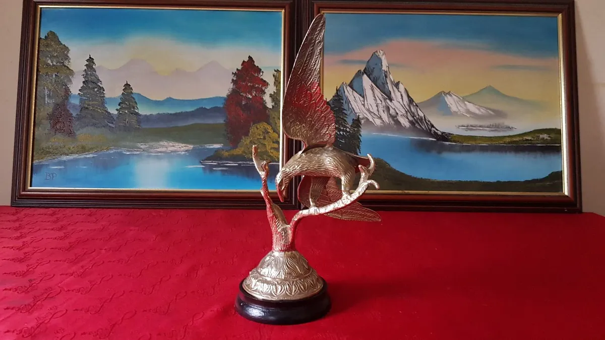 Solid Brass Eagle On A Round Black Plinth Base - Image 1