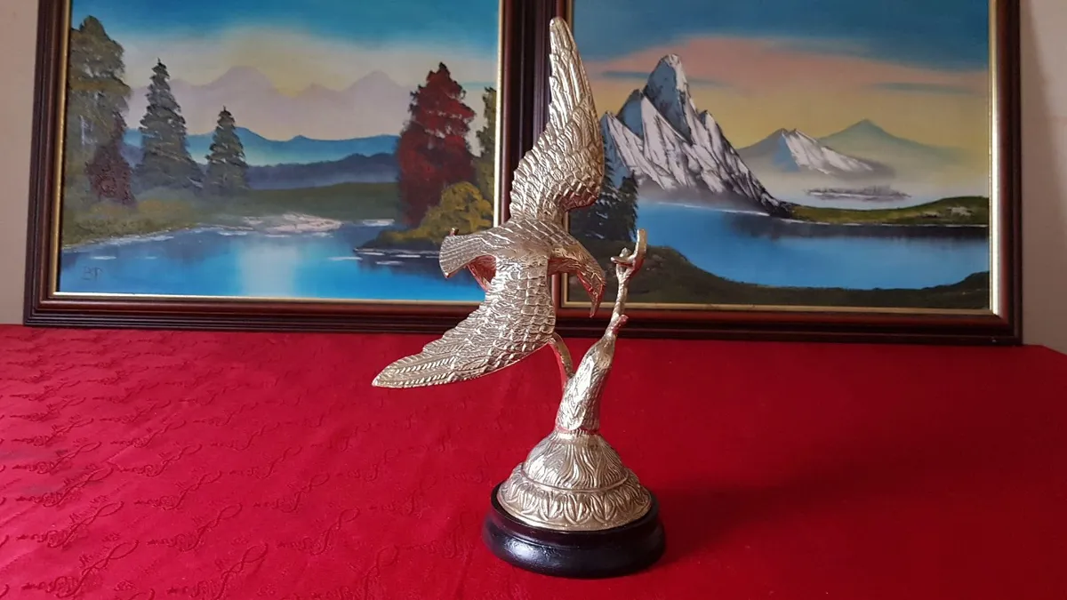 Solid Brass Eagle On A Round Black Plinth Base - Image 2