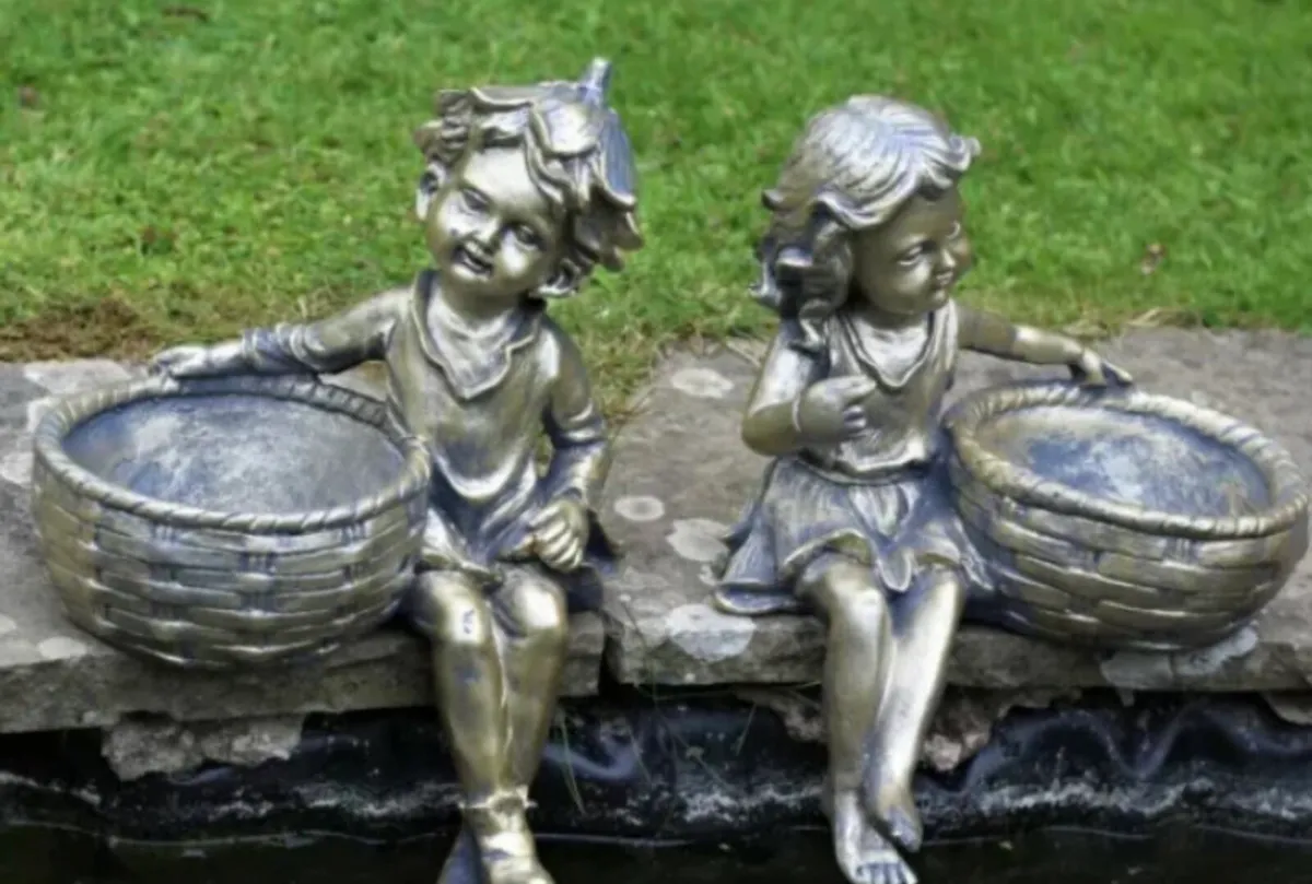Boy Girl Garden Ornament Planters 12.5” High NEW - Image 2