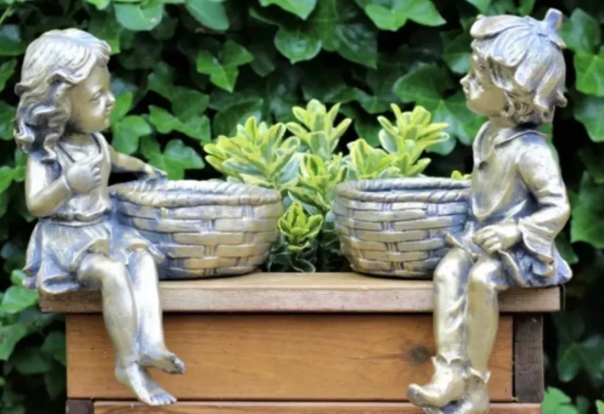 Boy Girl Garden Ornament Planters 12.5” High NEW - Image 3