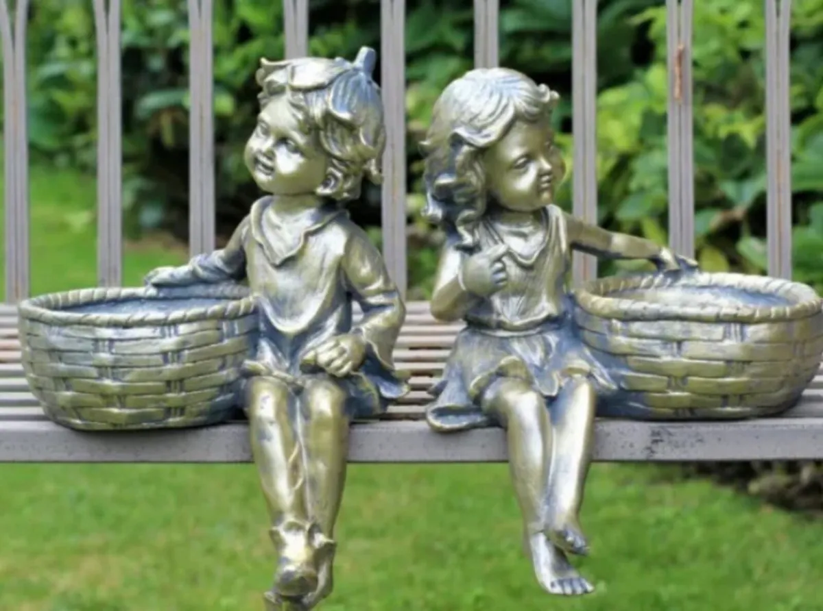 Boy Girl Garden Ornament Planters 12.5” High NEW - Image 1