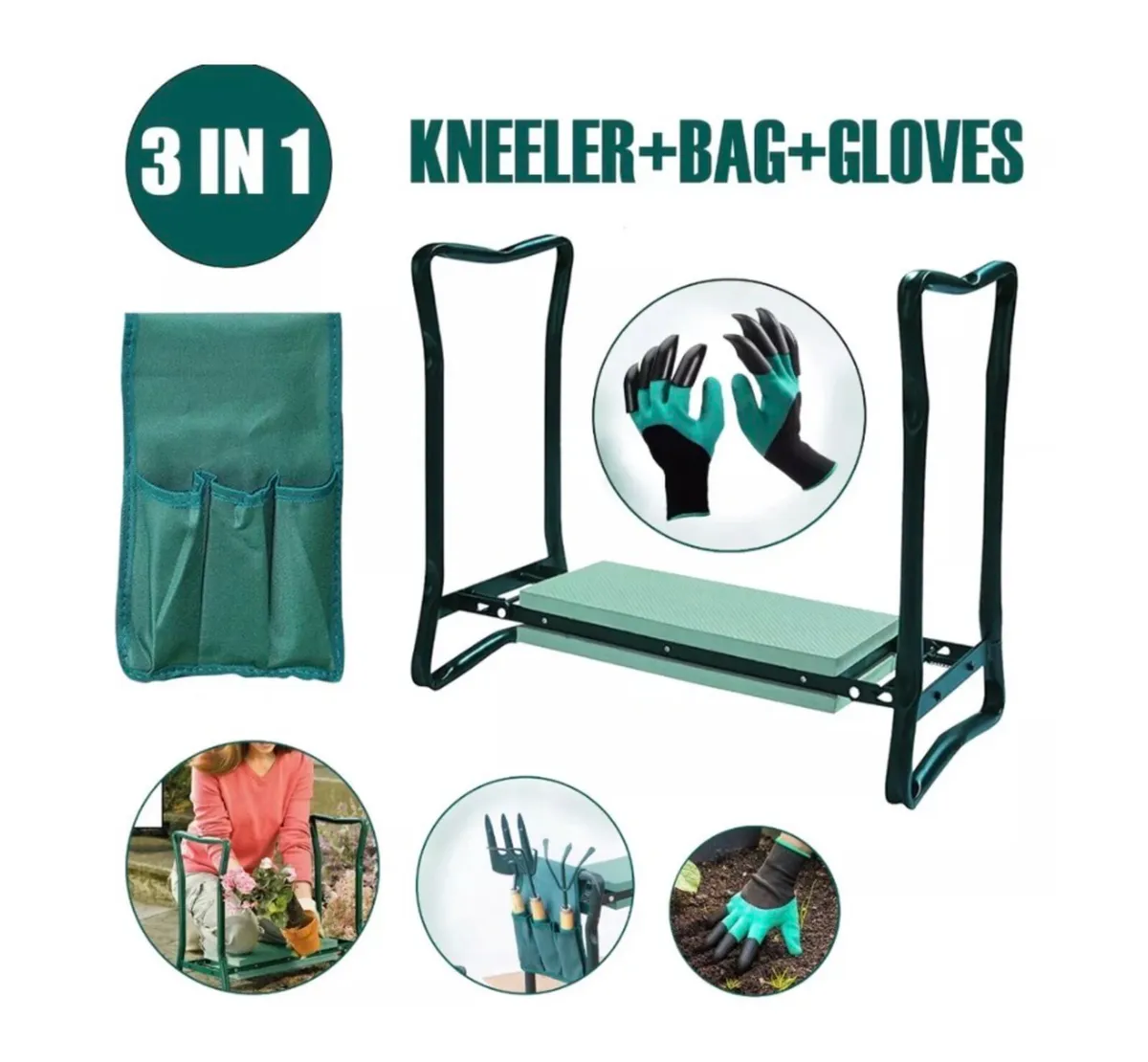 Garden Kneeler Folding Stool Tool Bag & Gloves NEW - Image 1