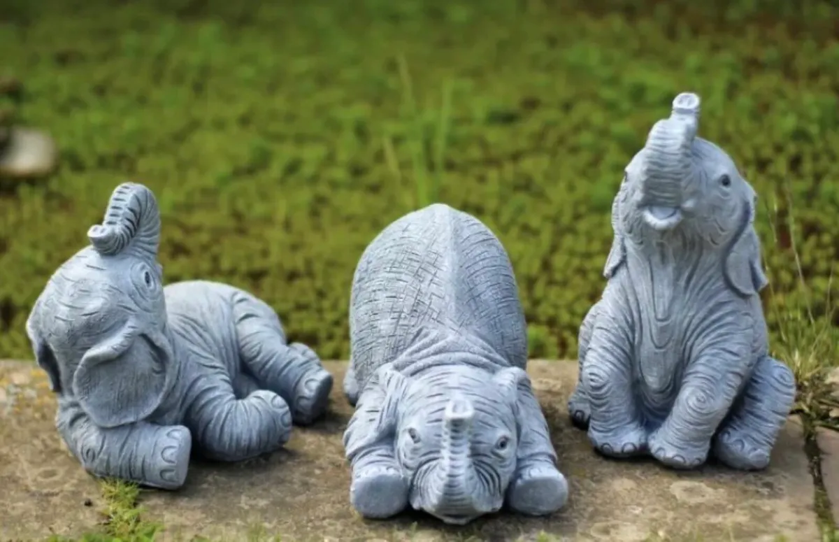 3 x Laughing Elephants Garden Ornaments NEW - Image 1