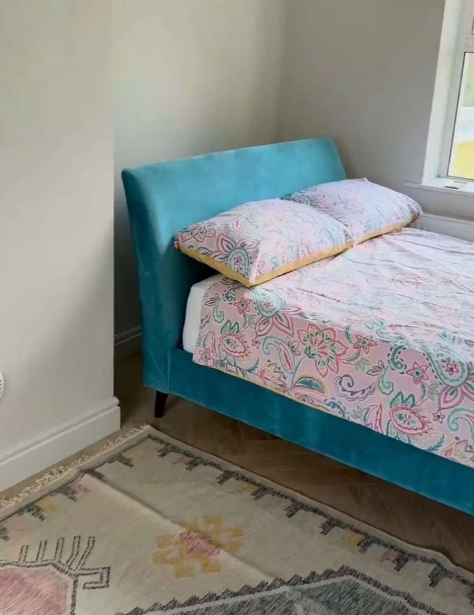 Velvet Double Bedframe and Blanket Box Ottoman - Image 1