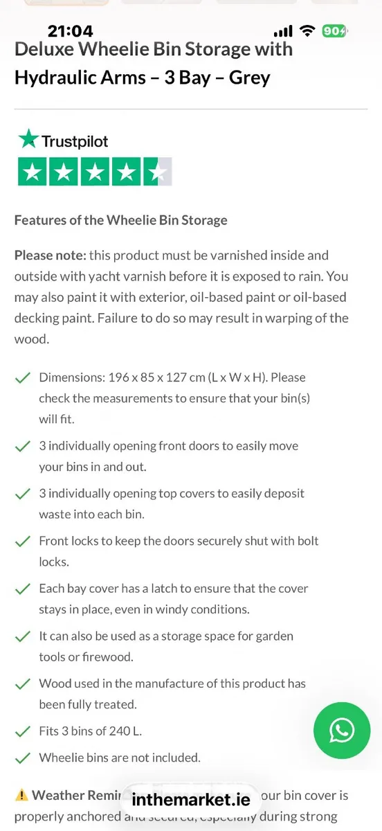 Grey 3 wheelie bin storage unit - Image 1