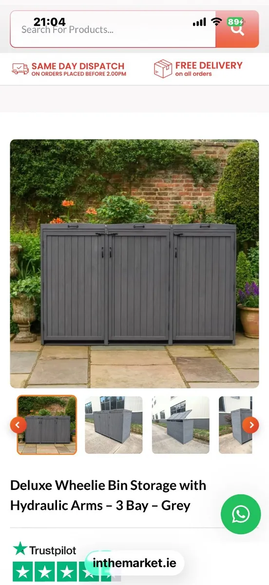 Grey 3 wheelie bin storage unit - Image 3