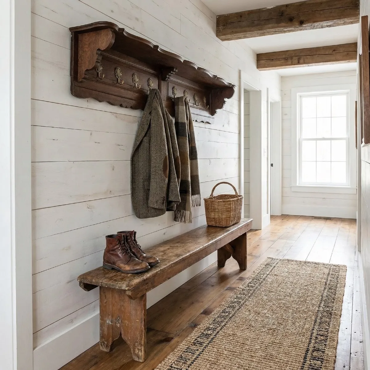 Very large coat rack with brass hooks