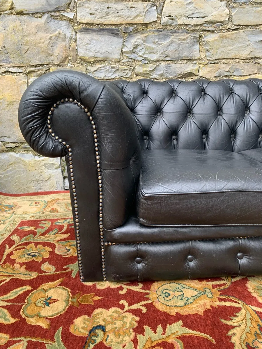 Black leather Chesterfield 2 seater sofa. - Image 3