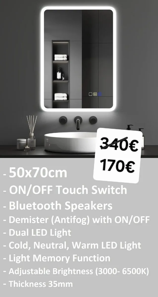 LED Bathroom Mirror Dual LED Bluetooth Antifog - Image 2
