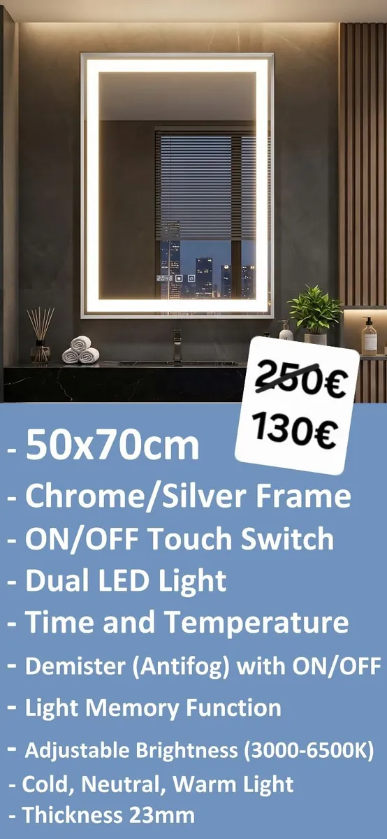 LED Bathroom Mirror 50x70cm - Image 2