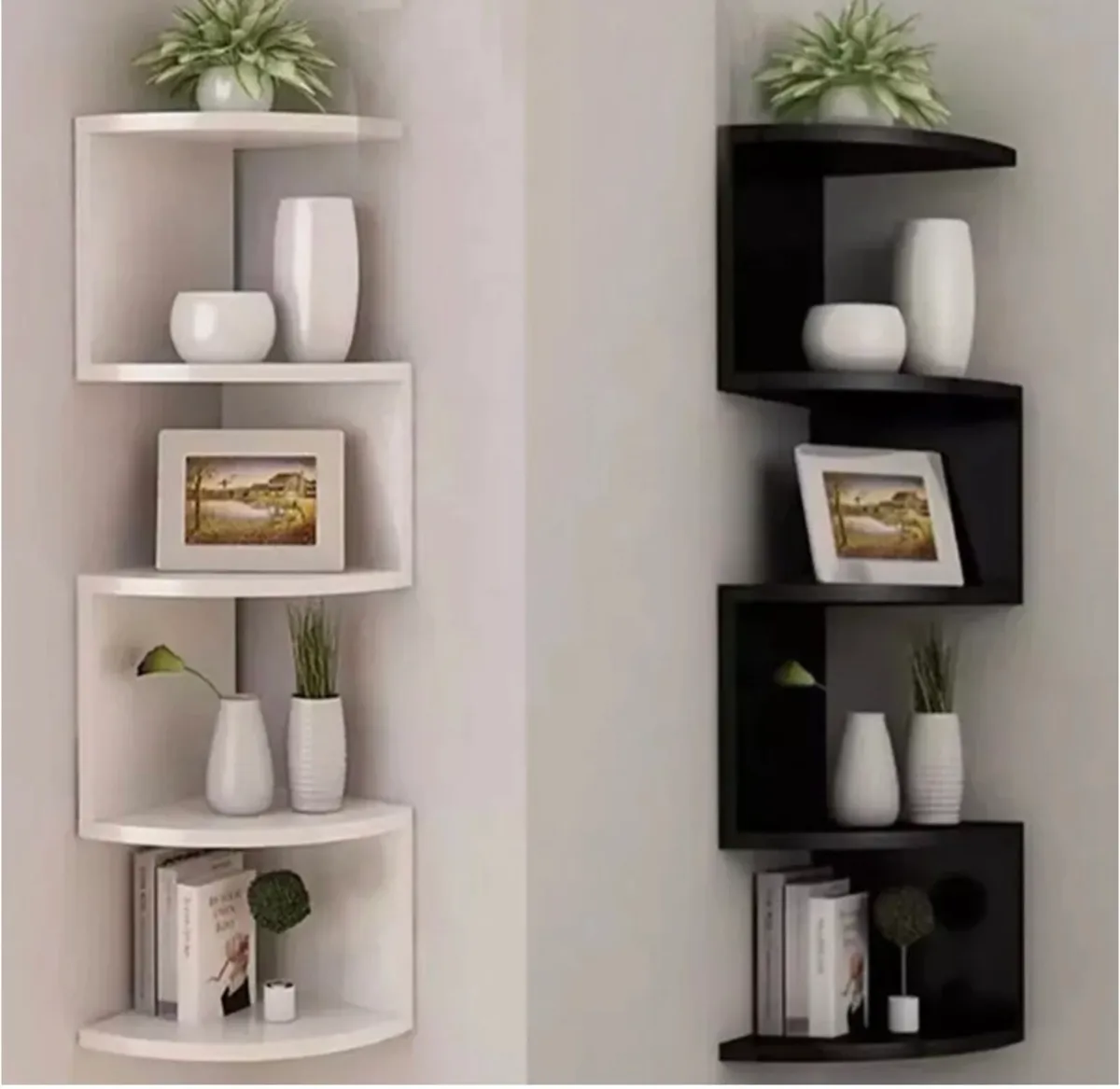 5 Tier Floating Wall Corner Shelves Black or White - Image 1
