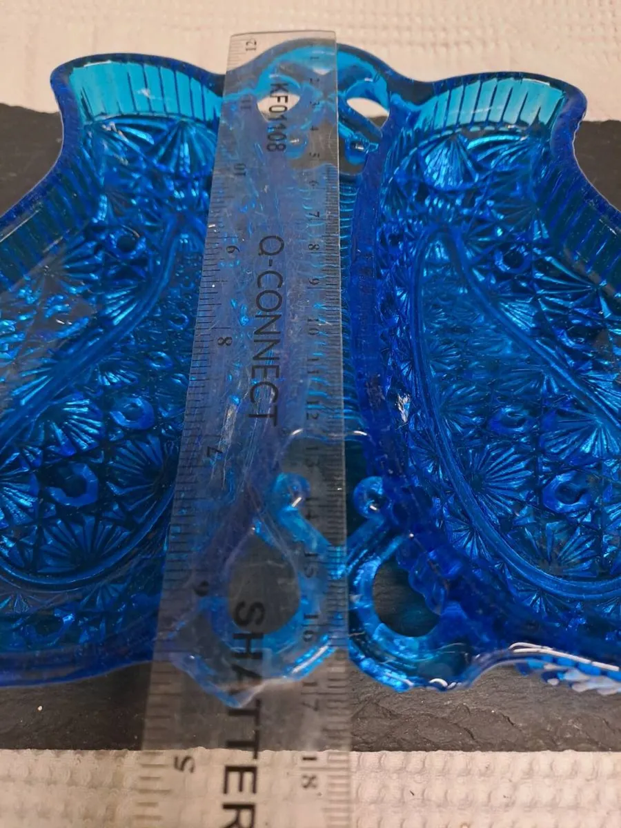 Vintage Turquoise Pressed Glass Twin Serving Dish - Image 4