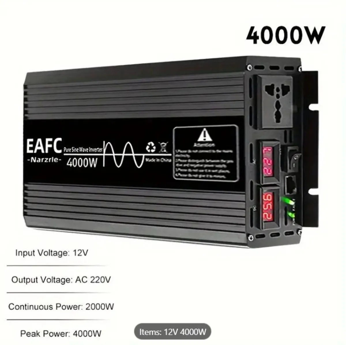 4000W Portable Car Power Inverter, Pure Sine Wave - Image 1