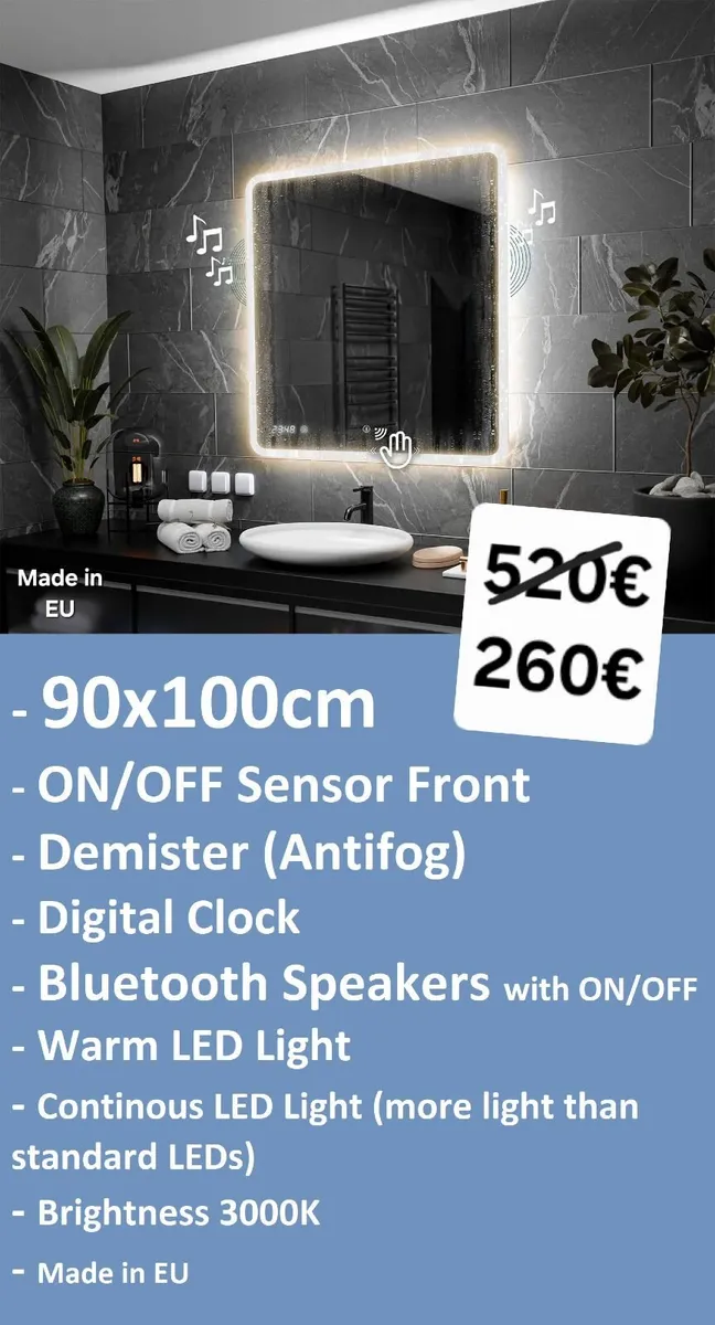 LED Bathroom Mirror Speakers Defogger