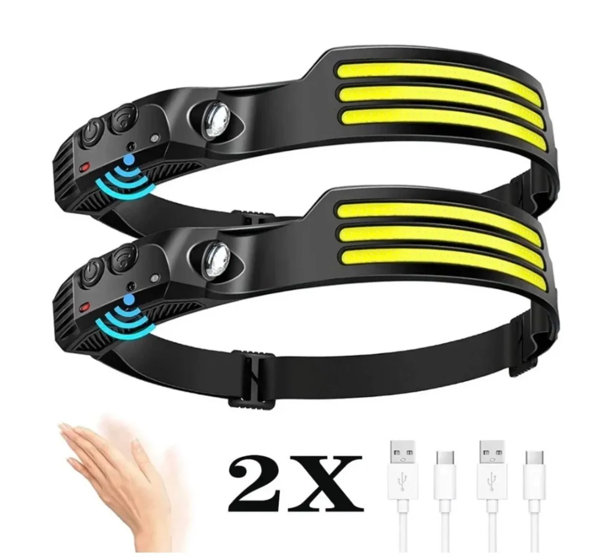 2 Pack LED Head Torch Rechargeable  NEW - Image 1