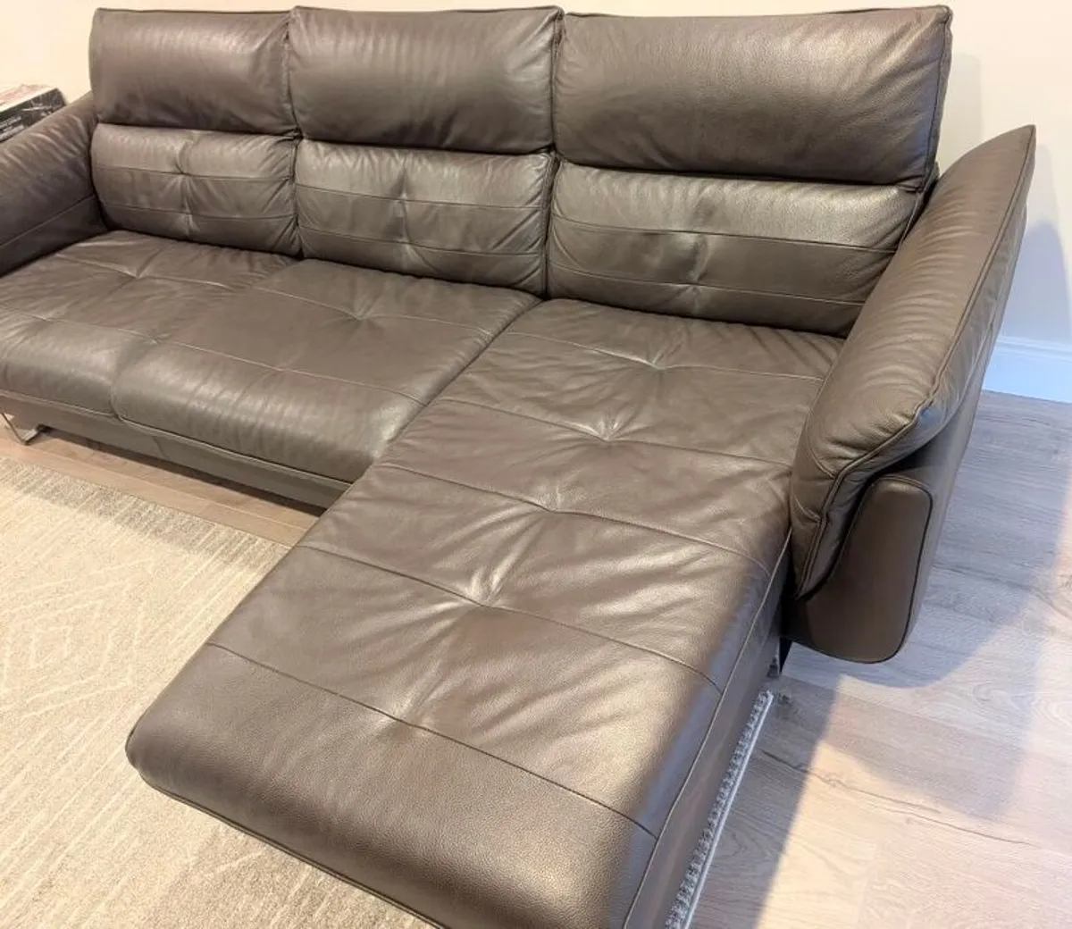 DFS Dark Brown Leather 3-Seater Chaise Sofa - Excellent Condition - Image 1