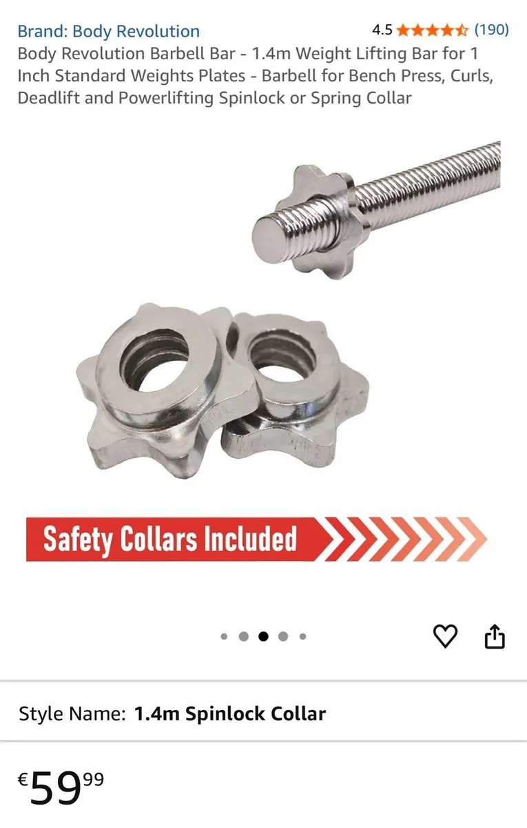 5 foot solid steel standard bar & rotating collars - Image 2