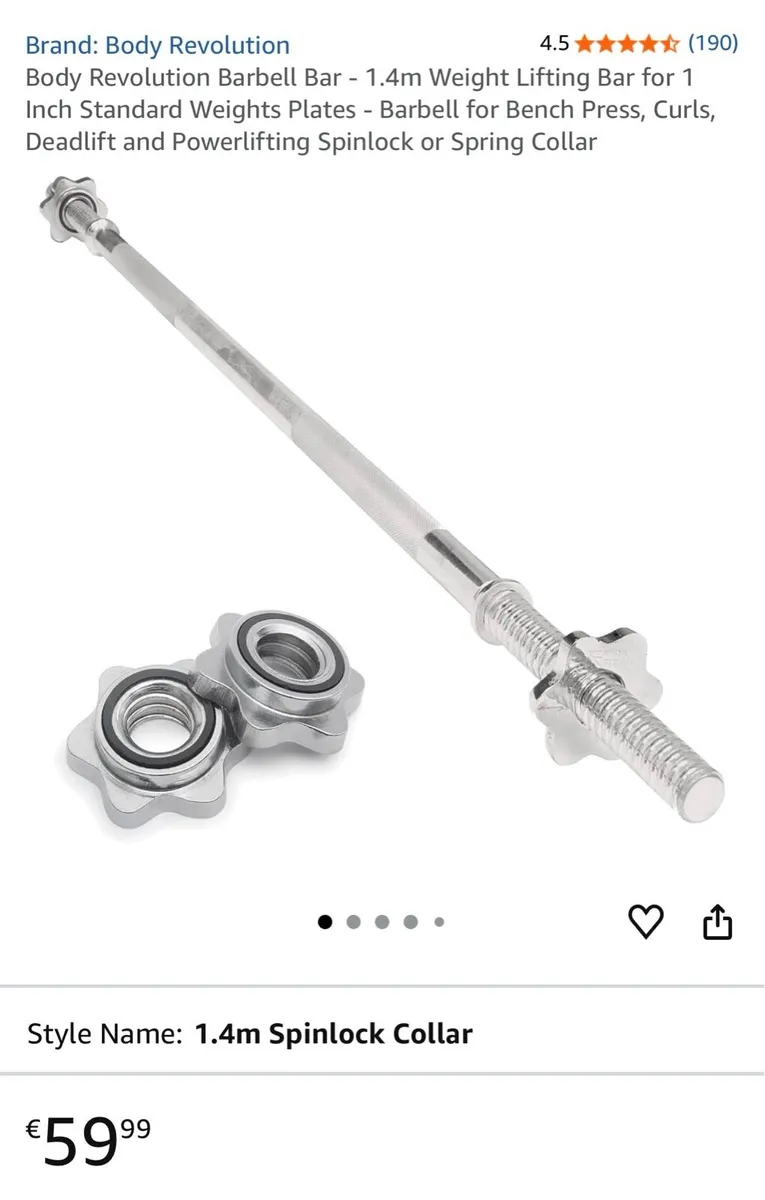 5 foot solid steel standard bar & rotating collars - Image 1