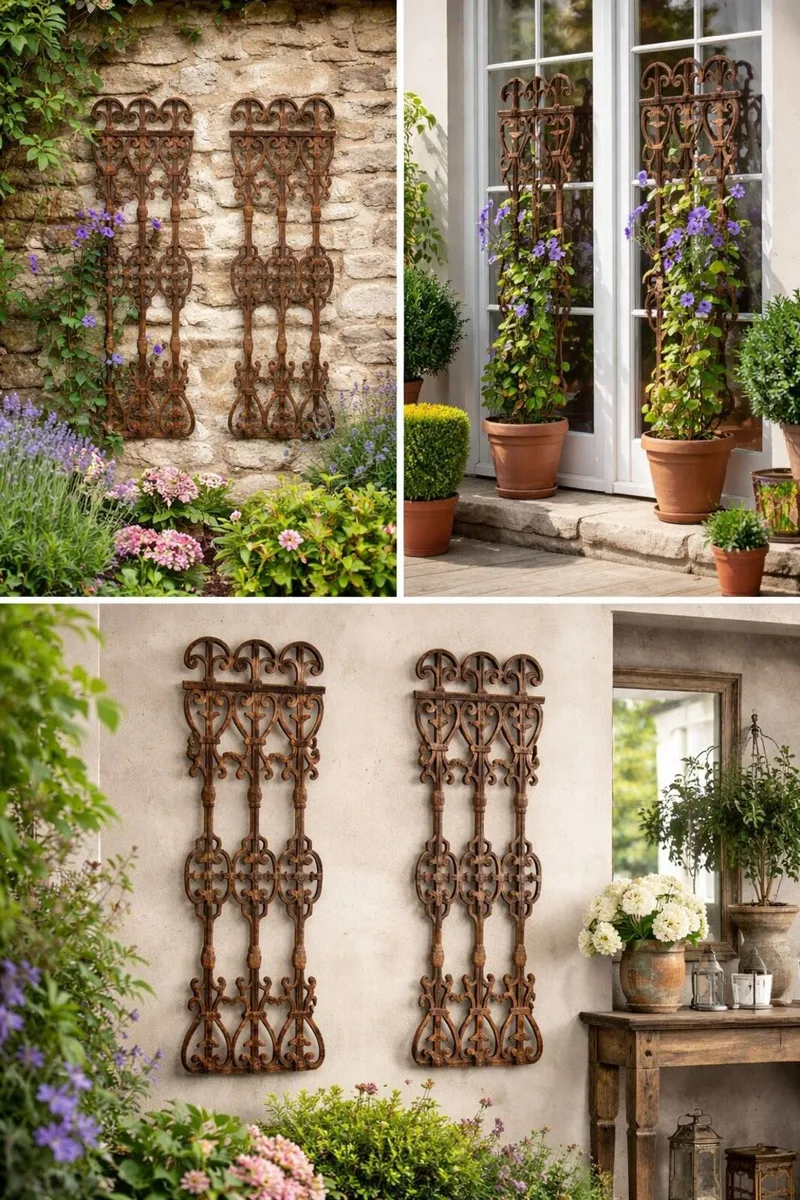 Set of 2 Decorative Cast Iron Garden Trellises - Image 1
