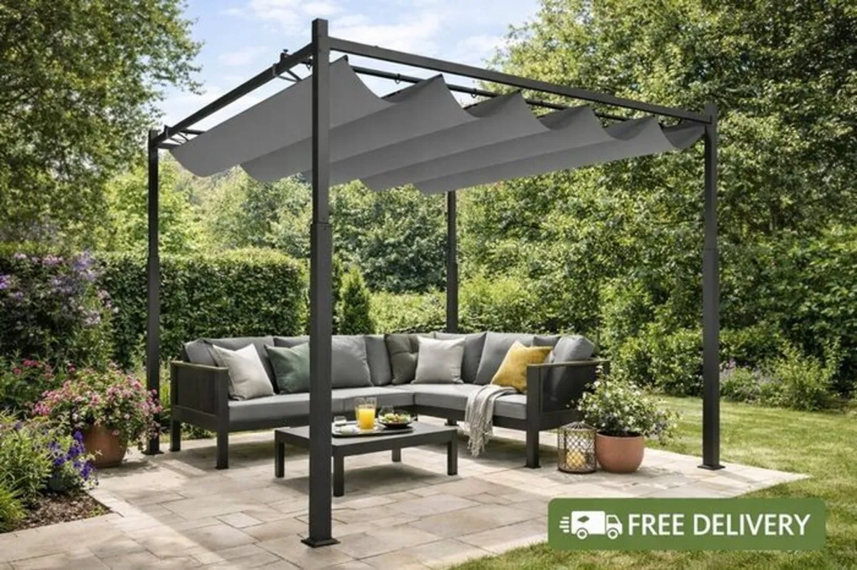 3m x 3m Retractable Garden Pergola with Canopy Roo - Image 2