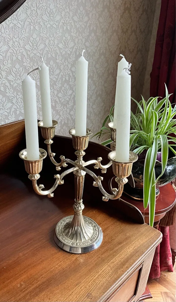 5 Branch Silver Plate Candelabra - Image 1