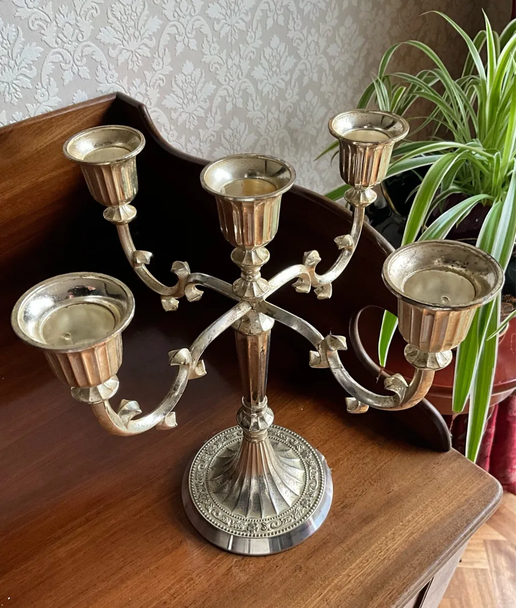 5 Branch Silver Plate Candelabra - Image 3