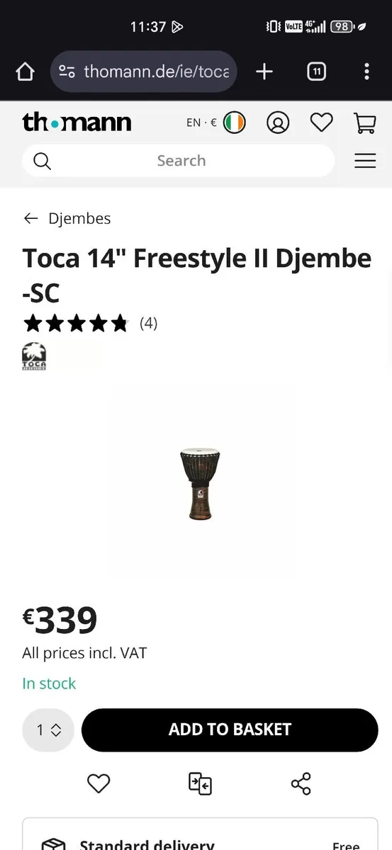 Professional travel Djembe Toca FREESTYLE 214-Inch - Image 2