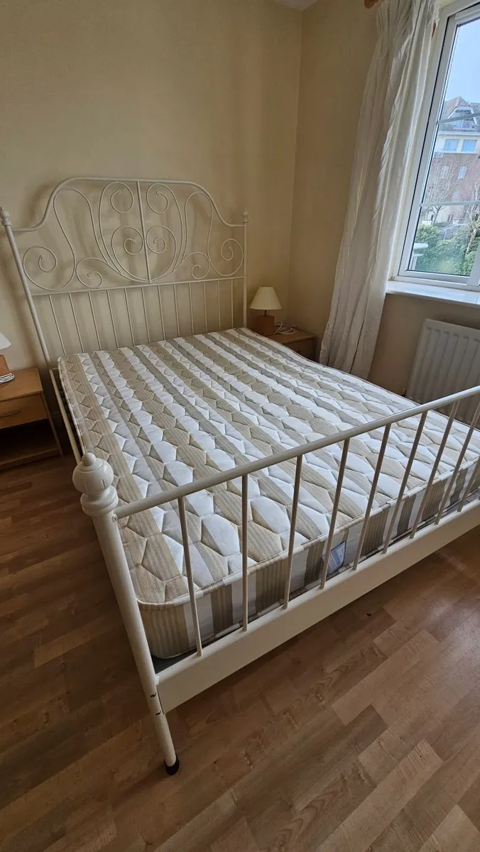 Cream metal frame bed and matress - Image 2