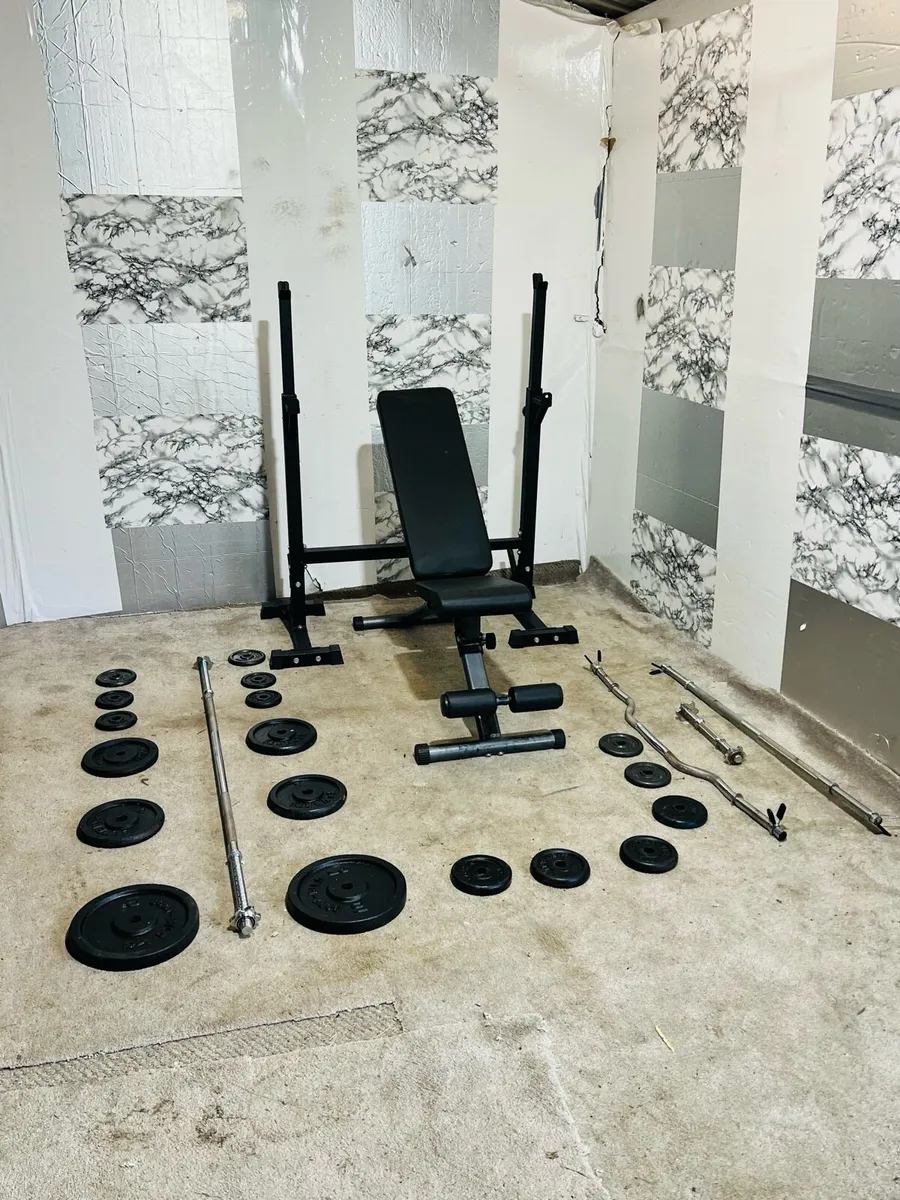 CAST IRON WEIGHTS RACK BENCH BARBELLS - Image 2